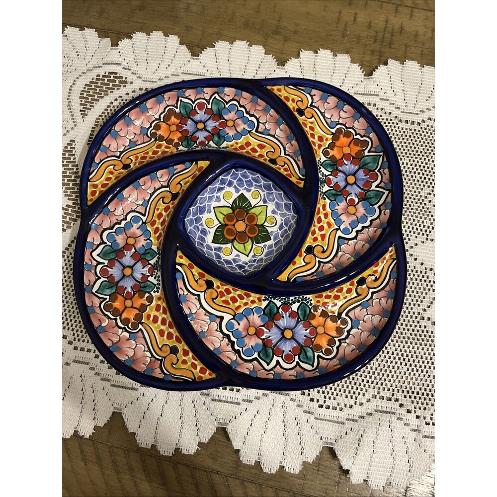 Talavera Pottery Serving Dish Handpainted Artist Signed Pedro Tecayehuatl